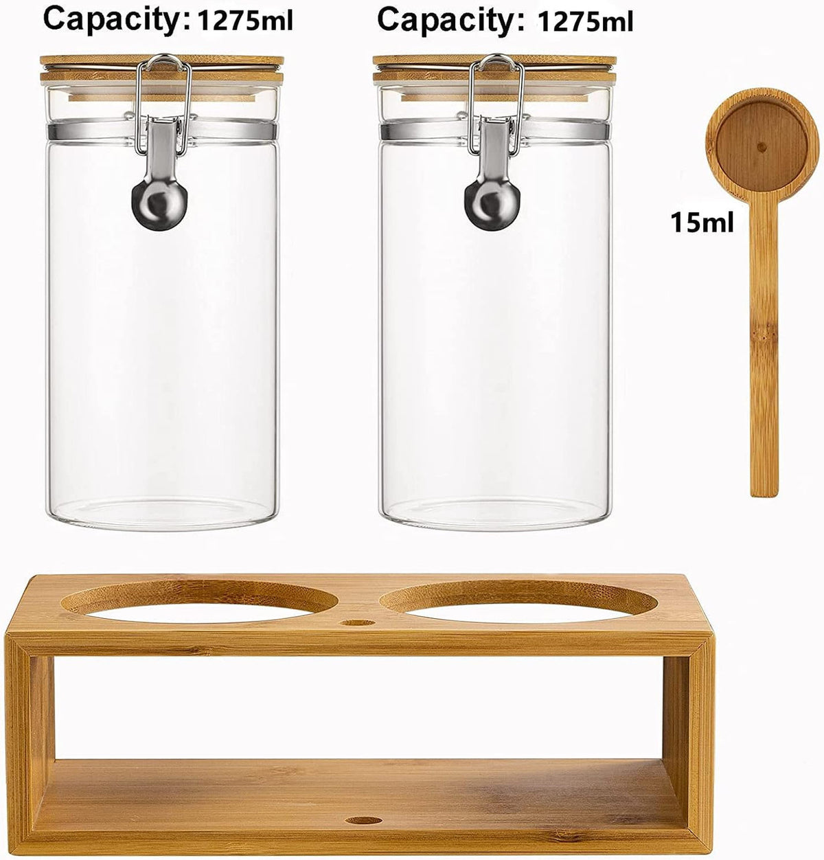 Bamboo Ground Coffee Storage Container with Shelf
