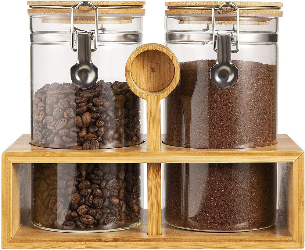 Bamboo Ground Coffee Storage Container with Shelf