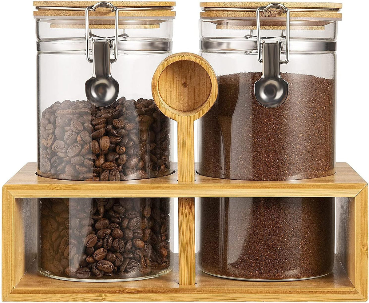 Bamboo Ground Coffee Storage Container with Shelf