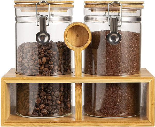 Bamboo Ground Coffee Storage Container with Shelf